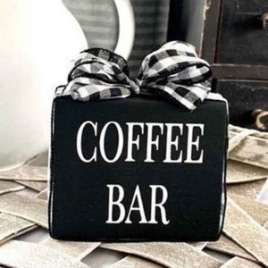 5"x5" Black and White Buffalo Plaid Wooden Coffee Bar Decorative Accent. New!